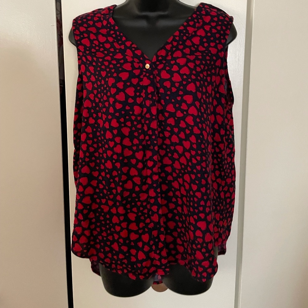 Navy w  red hearts blouse